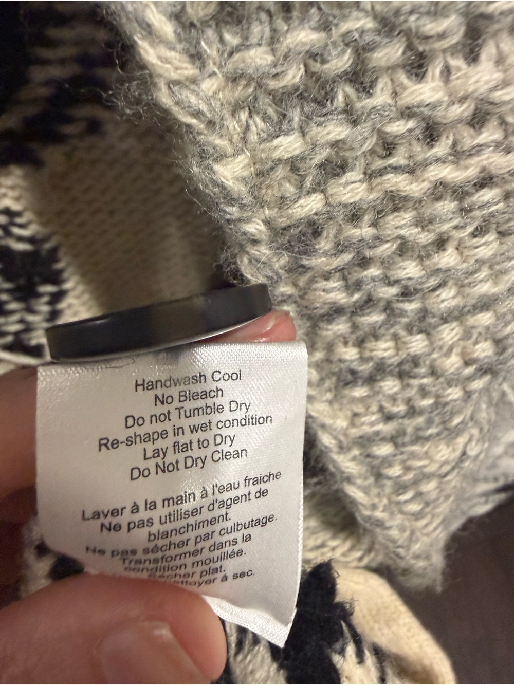 TNA Chunky Knit Sweater in Beige & Black Medium Lambswool - Picture 9 of 9